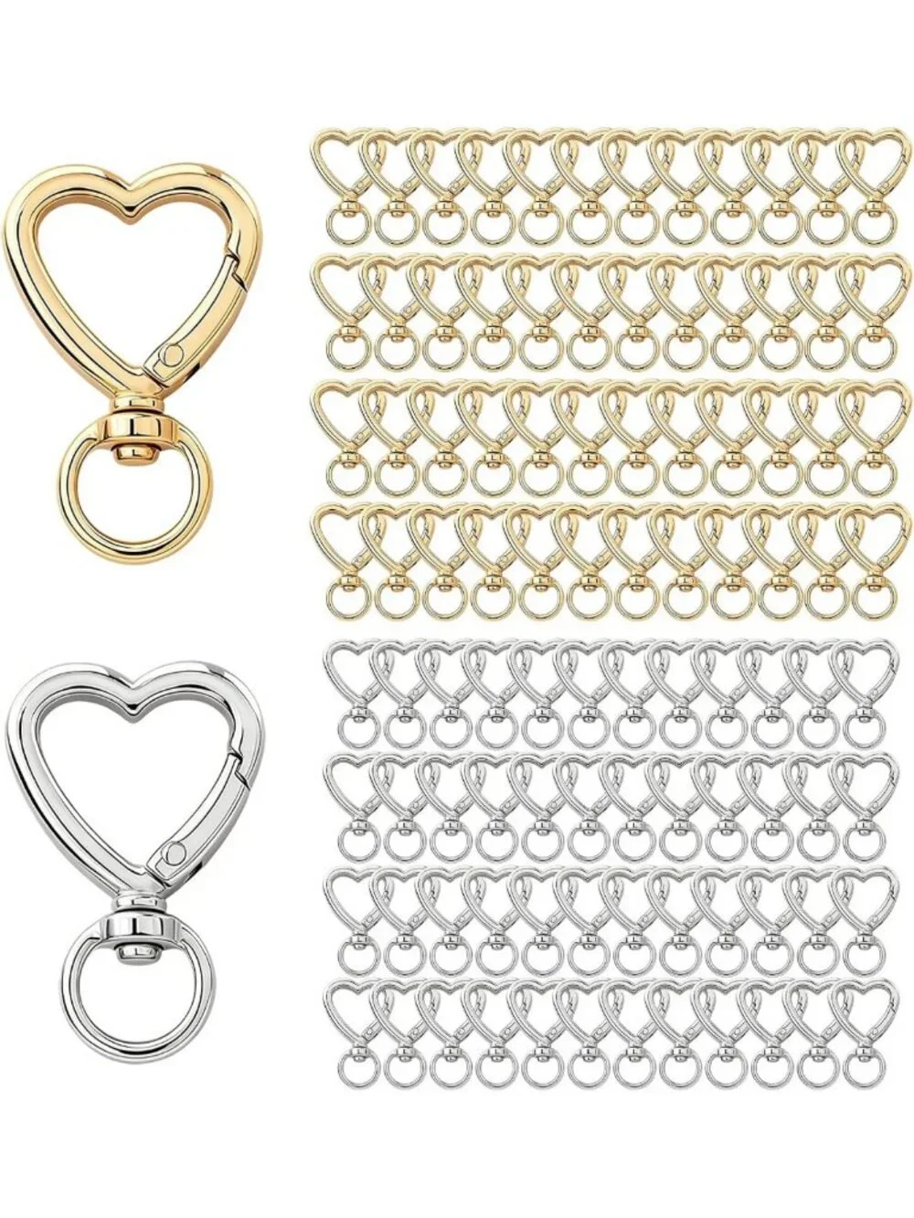 100Pcs Heart-Shaped Carabiner Clips for Keys & Keychains - Cute Hook Set